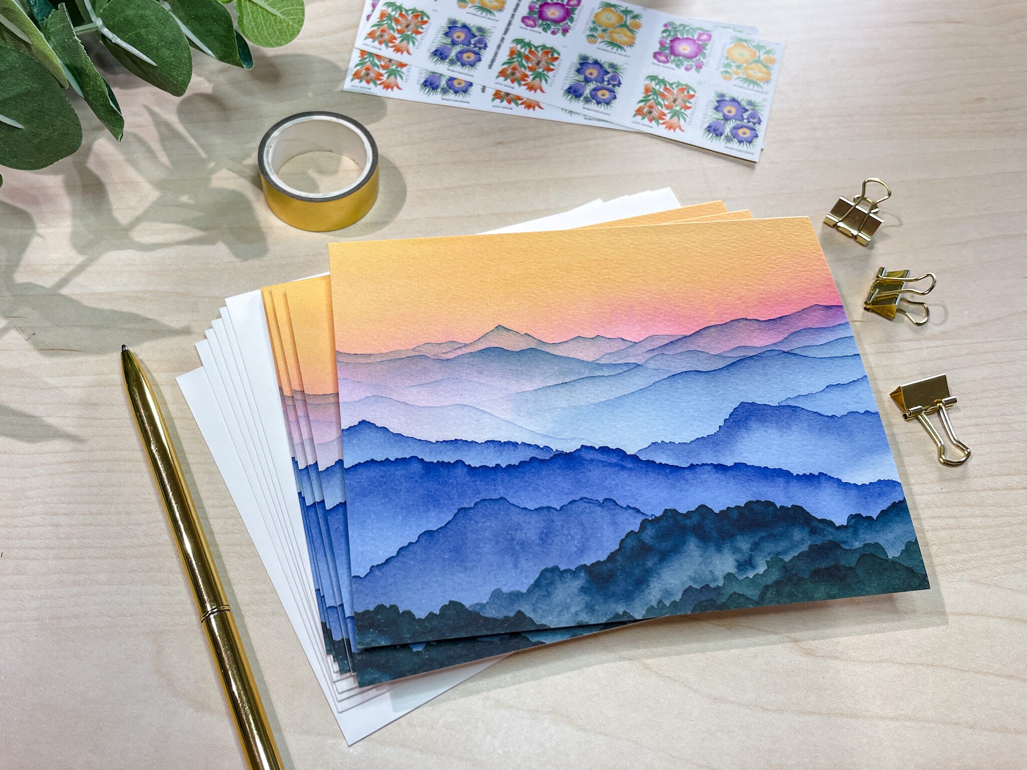 Blue Ridge Mountains Sunshine Watercolor Greeting Card Blank Inside A2 ...