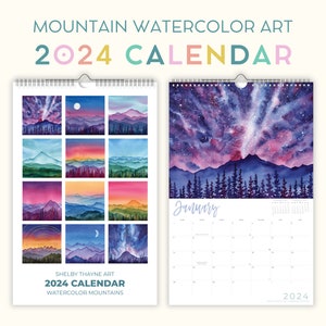 2024 Mountain Calendar | Watercolor Landscape Art | Mountain Art | Wall Calendar | Art Calendar