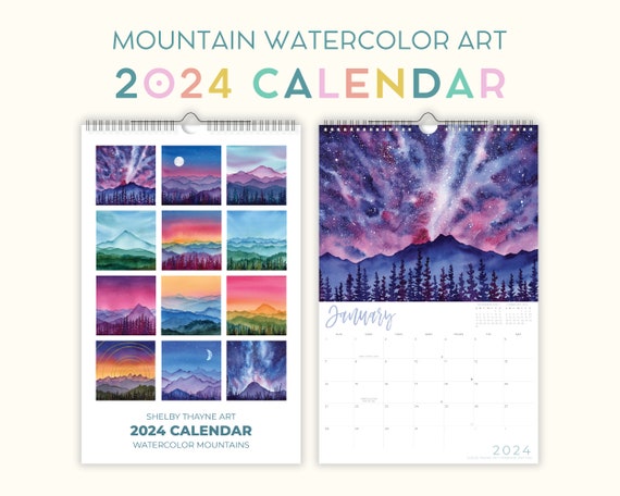 Calendrier montagne 2024 Art paysage aquarelle Art de la montagne
