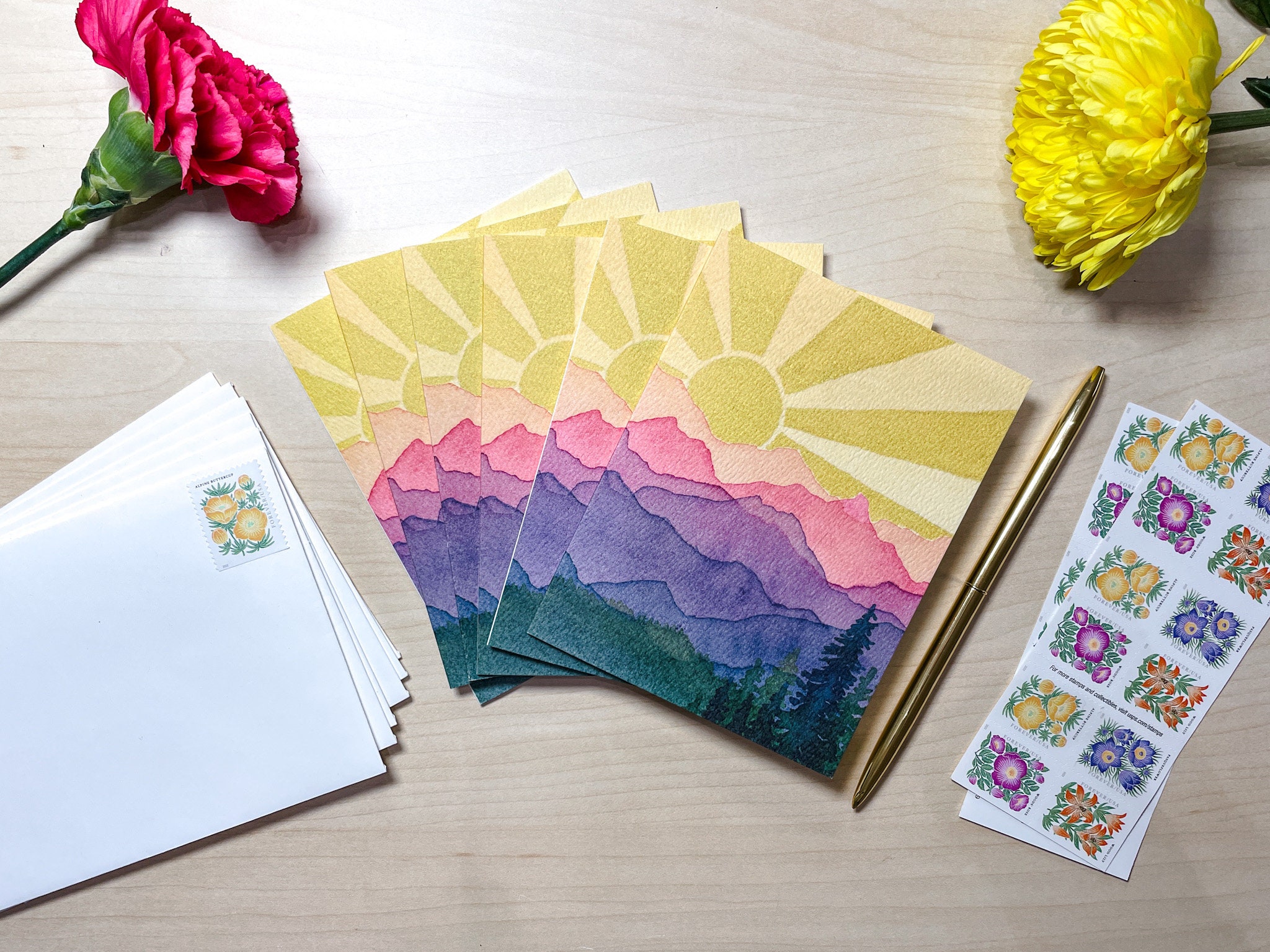 Rainbow Mountains Sunshine | Watercolor Greeting Card | Blank Inside ...