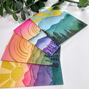 Mountain Sunshine Cards, 8 folded cards with envelopes, Blank Notecards, Greeting Cards, Watercolor Cards, Mountain Sunrise, Sunny Mountains