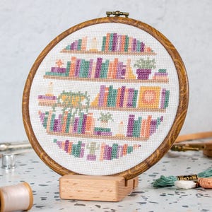 Bookish Cross Stitch Pattern PDF - Pastel Bookshelves