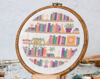 Bookish Cross Stitch Pattern PDF - Pastel Bookshelves