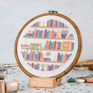 Bookish Cross Stitch Pattern PDF - Pastel Bookshelves