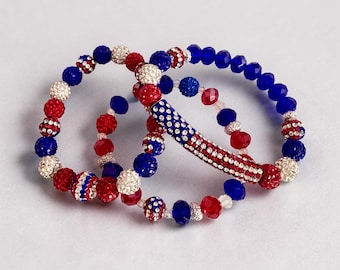 Pulsera patriótica roja, blanca y azul // Pulsera elástica
