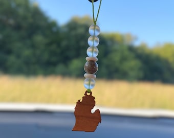 Michigan auto charme | Petoskey stenen hangende auto ornament | Achteruitkijkspiegel Decoratie | Etherische olieverspreider Hangend zeeglasaccessoire