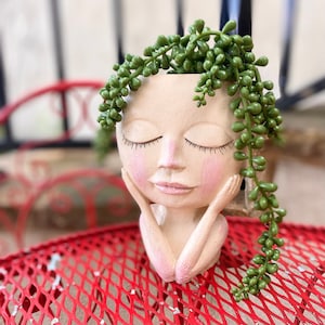 Vase succulent lady face head planter whimsical