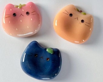 Kawaii Cat Worry Stone Cute Fruit Cat | Anti Stress Fidget | Handmade Resin | Adorable Gift for Cat Lovers