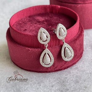 925 Sterling Silver Earring / Dangling Earring / Pear Shape Pavé Set Earrings / Luxury Dangling Earring / Cubic Zirconia / ES100 image 3