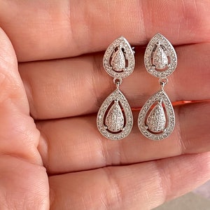 925 Sterling Silver Earring / Dangling Earring / Pear Shape Pavé Set Earrings / Luxury Dangling Earring / Cubic Zirconia / ES100 image 2