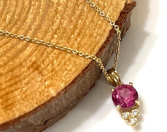 14K Solid Yellow Gold 1.28ct Center Mystic Pink Topaz / 4-Stone Diamond Pendant / Sparkling Pendant / Gift For Her / Birthday Gift /Layering