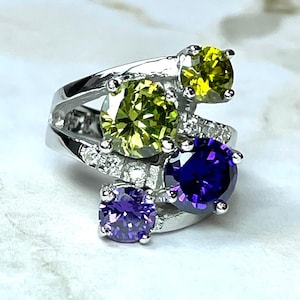 925 Sterling Silver Color Burst Cluster Ring / Birthstone for August / Birthstone of February / The Perfect Birthday Gift / Gemstone Ring