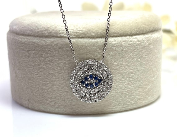 925 Sterling Silver Evil Eye Necklace / Evil Eye Circle Pendant