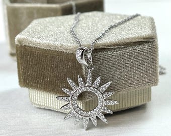 Colgante de sol puntiagudo de plata de ley 925 / Colgante celestial de sol de plata / Colgante de sol de oro y plata, elegante y chic
