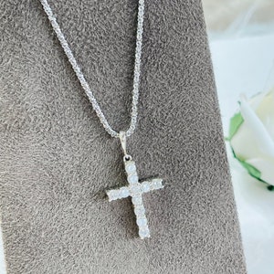 925 Sterling Silver Cross / Cubic Zirconia Shared Prong Set / Religious / Simulated Diamond Cross With Chain / Sterling Silver image 3