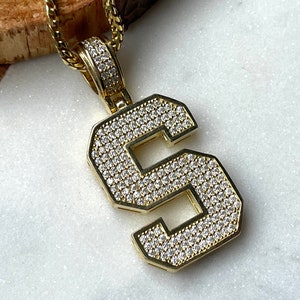 925 Sterling Silver Initial S / S Pendant Block Letter / Personalized Jewelry/ Gold Plated Silver / Cubic Zirconia/ #761