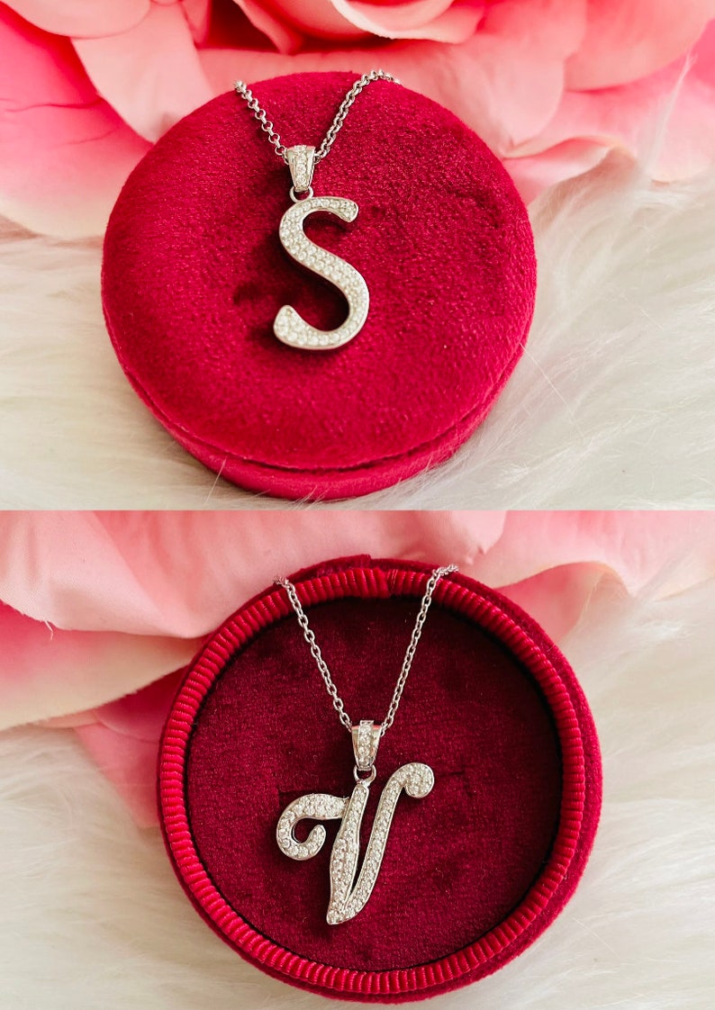 925 Sterling Silver Initial Necklace / Personalized Cursive Initial