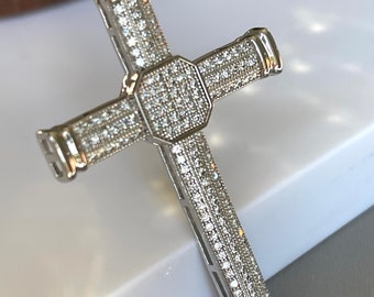 925 Simulated Diamond CZ Cross / A Stunning Pave Set Cross / Jesus Cross Pendant / Cross Charm Pendant / Sterling Silver / Religious Gift