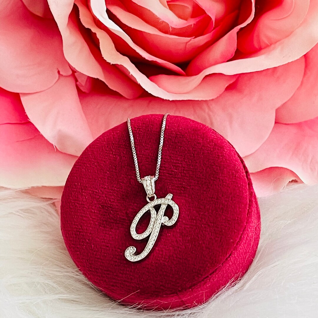925 Sterling Silver Initial Necklace / Personalized Cursive Initial Pendants / Charm Initial