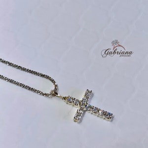 925 Sterling Silver Cross / Cubic Zirconia Shared Prong Set / Religious / Simulated Diamond Cross With Chain / Sterling Silver image 2