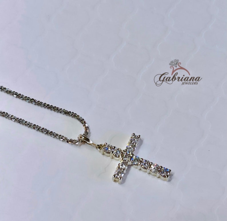 925 Sterling Silver Cross / Cubic Zirconia Shared Prong Set / Religious / Simulated Diamond Cross With Chain / Sterling Silver image 2