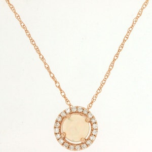 14K Rose Gold 0.38ct Opal Pendant / Dazzling Diamond Slide Opal Pendant / Round Cabochon Opal / October Birthstone / Perfect Birthday Gift