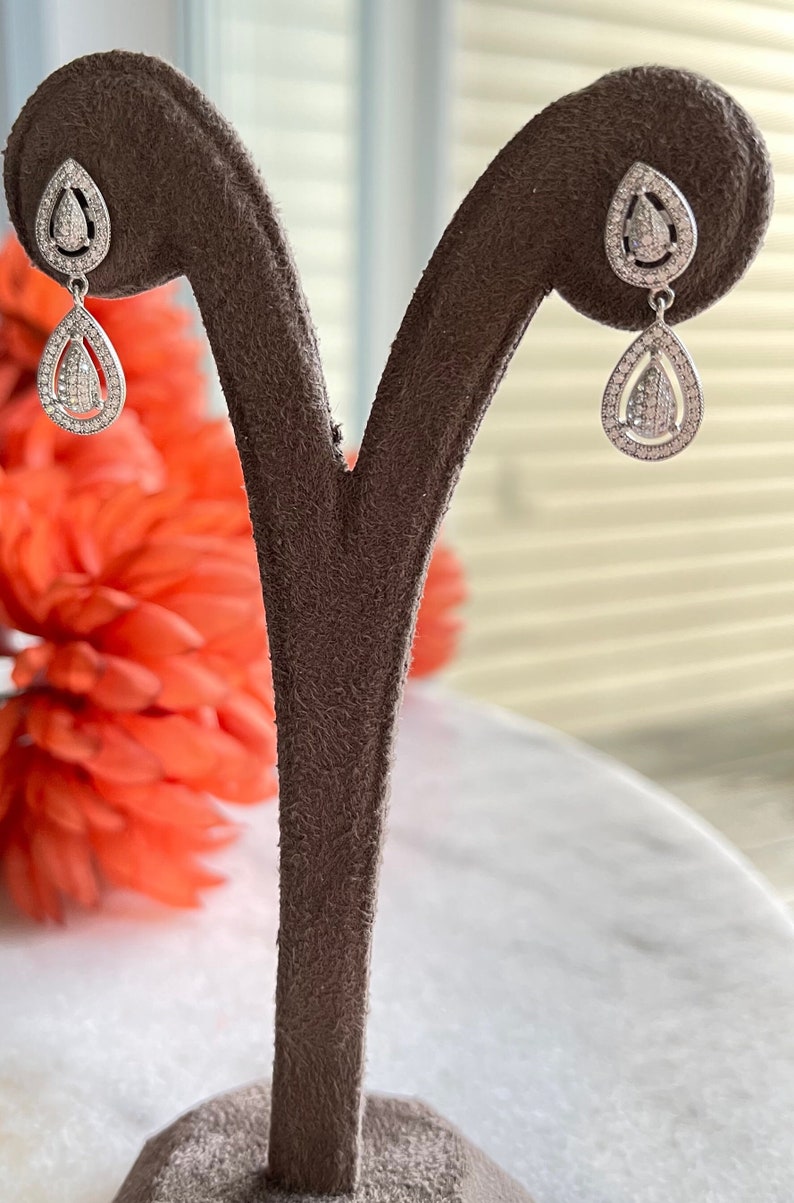 925 Sterling Silver Earring / Dangling Earring / Pear Shape Pavé Set Earrings / Luxury Dangling Earring / Cubic Zirconia / ES100 image 5