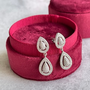 925 Sterling Silver Earring / Dangling Earring / Pear Shape Pavé Set Earrings / Luxury Dangling Earring / Cubic Zirconia / ES100 image 1