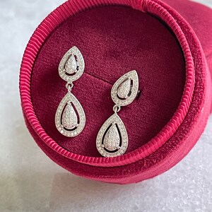 925 Sterling Silver Earring / Dangling Earring / Pear Shape Pavé Set Earrings / Luxury Dangling Earring / Cubic Zirconia / ES100 image 4