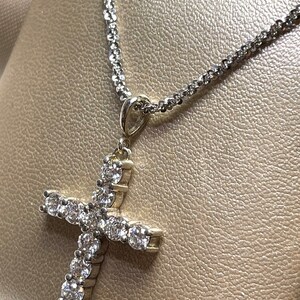 925 Sterling Silver Cross / Cubic Zirconia Shared Prong Set / Religious / Simulated Diamond Cross With Chain / Sterling Silver image 7