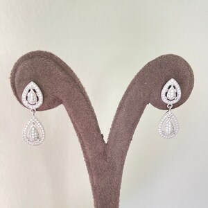 925 Sterling Silver Earring / Dangling Earring / Pear Shape Pavé Set Earrings / Luxury Dangling Earring / Cubic Zirconia / ES100 image 6