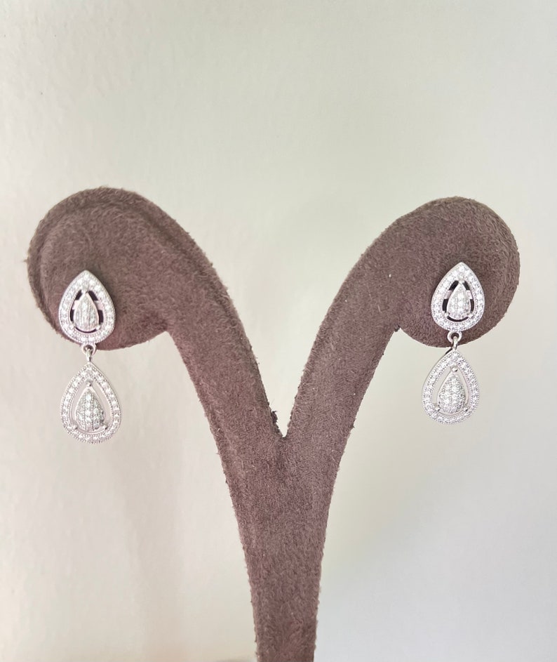 925 Sterling Silver Earring / Dangling Earring / Pear Shape Pavé Set Earrings / Luxury Dangling Earring / Cubic Zirconia / ES100 image 6