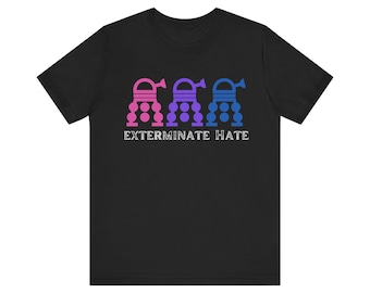 Koszulka unisex PRIDE z flagą biseksualną w kolorach eksterminacji nienawiści, koszulka z parodią Daleków w stylu Doktora Who