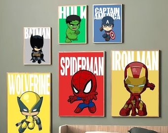 Poster Print Paper Art Print Superhero Character Posters Avenger Canvas Painting Wall Art Customize Gift Home Decor, Hero Theme Room