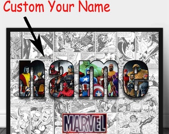 Personalized Superhero Name Word Art, Custom Canvas Painting for Unique Home Decor, Avengers Inspired Wall Art, Customizable Gift