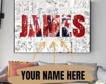 Personalised NAME Word Art Print Superhero Character Posters Avenger Canvas Painting Wall Art Customize Gift Home Decor, Superhero Name