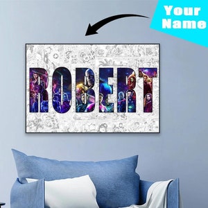 Personalized Superhero Name Art Print - Custom Avengers Character Poster, Digital Wall Art, Superhero Decor, Kids Room Gift, Home Decor