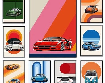 Retro Car Wall Art, Vintage Sports Car Poster, Classic Automotive Print, Racing Car Decor, Garage Wall Art, Car Lover Gift