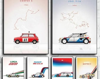 Classic Rally Car Poster Set | Vintage Racing Wall Art | Retro Motorsport Decor for Home, Office or Garage | Car Enthusiast Gift
