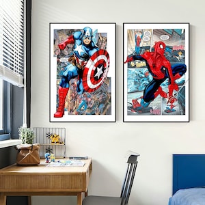 Stampa artistica su tela, poster di personaggi di supereroi, dipinto su tela di Avengers, arte murale personalizzabile, regalo per la casa, arte di supereroi