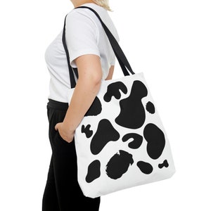 Cow Tote Bag, Cute Cow Print Tote Bag, Polyester Tote Bag, Black and White Cow Tote Bag, 18 x 18 Inch Tote Bag, Beach Bag, Pool Bag