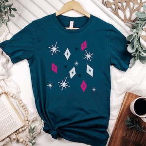 Mid Century Modern Style T-Shirt, Atomic Stars and Diamonds Tee, Vintage Style MCM Tshirt, Retro Mid Century Style T-Shirt