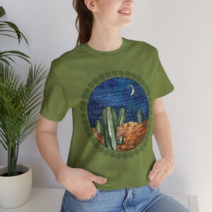 Southwest T-Shirt: Cactus Native American Design, Heather Green Tee
