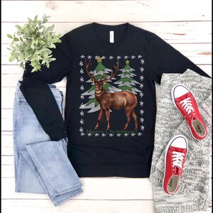 Weihnachten T-Shirt, Weihnachten Shirt, Urlaub Shirt, Weihnachtskarte T-Shirt, Langarm Tshirt, Weihnachten T-Shirt, Weihnachten Deer Shirt