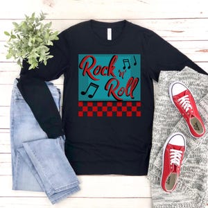 T-shirt rock &#39;n&#39; roll, t-shirt style rétro années 50, t-shirt rock & roll, t-shirt cadeau femme, t-shirt mignon design années 50, chemise rock &#39;n&#39; roll