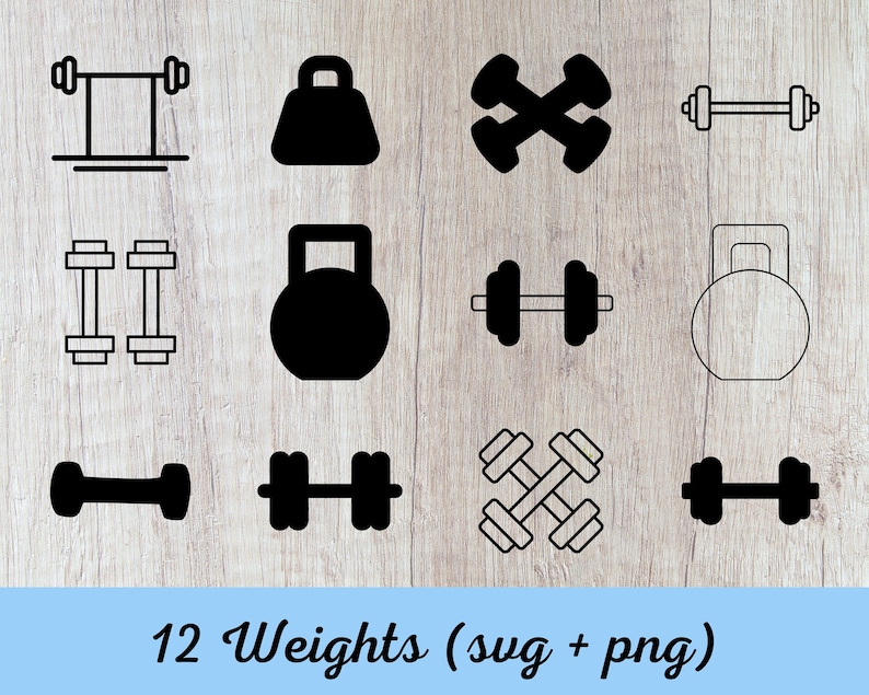 Weights SVG Bundle, Weight Set SVG, Clipart, Cut Files for Silhouette