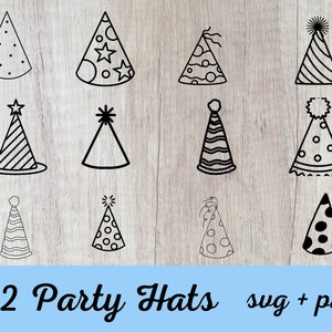 Party Hat SVG and PNG, Line Drawings, 12 Images