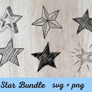Star Svg Cut File, Star Png, Stars Bundle Svg, Hand Drawn Stars