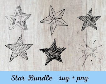 Star Svg Cut File, Star Png, Stars Bundle Svg, Hand Drawn Stars