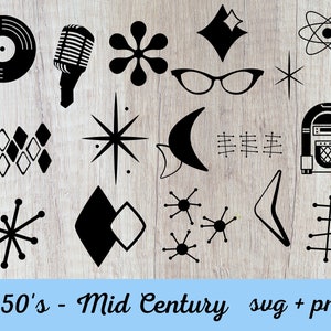 Mid Century Modern SVG Bundle, 1950s Clip Art, Abstract Shapes